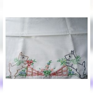 Vintage Pillow Cases Embroidered Scotties With Flowers